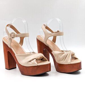 Veronica Beard Women Gela Shell Cream Leather Platform Wood Heels size 10
